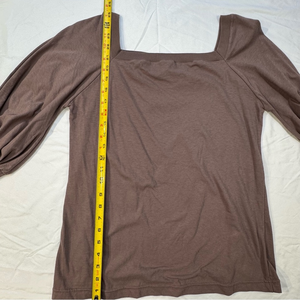 Spiritex Mushroom/Mauve 3/4 sleeve USA made cotton top, women’s Lg, square neck - Picture 9 of 12
